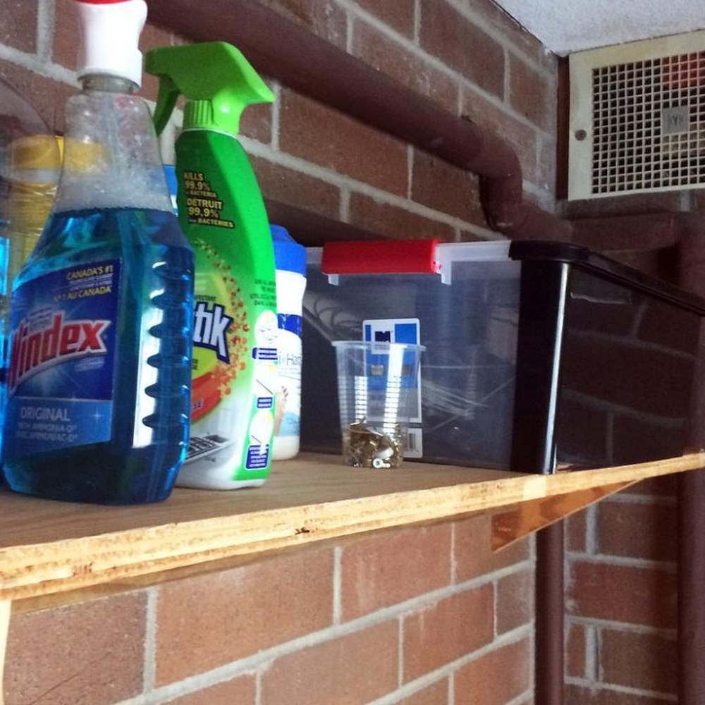 Cleaning supplies arranged for service